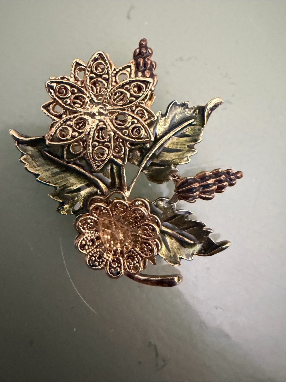 Kenneth Cole Gold and Antique Bronze Floral Filigree Brooch